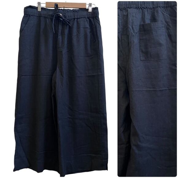 Charlie Paige New Black Linen Blend Wide Leg Crop Pant Size Large Resort Breezy - Picture 10 of 10